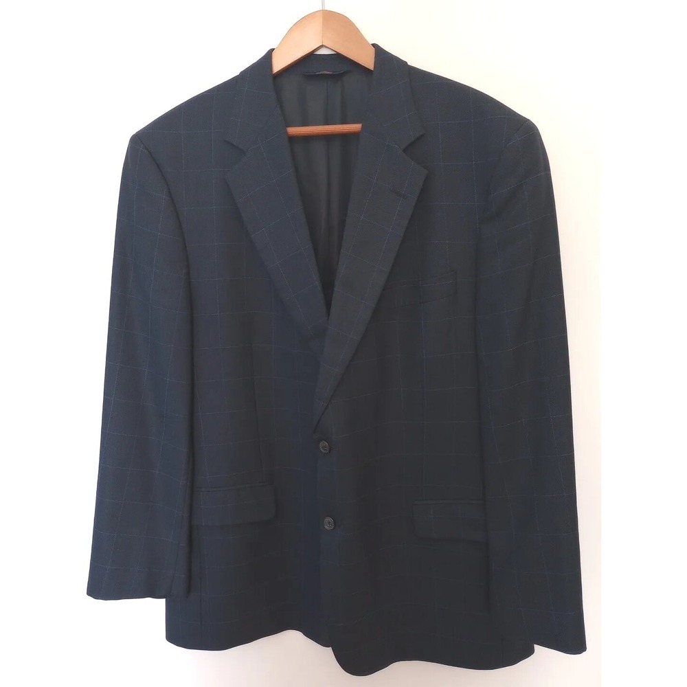 "346" Brooks Brothers Navy Windowpane Wool Sports Jacket 46 Regular